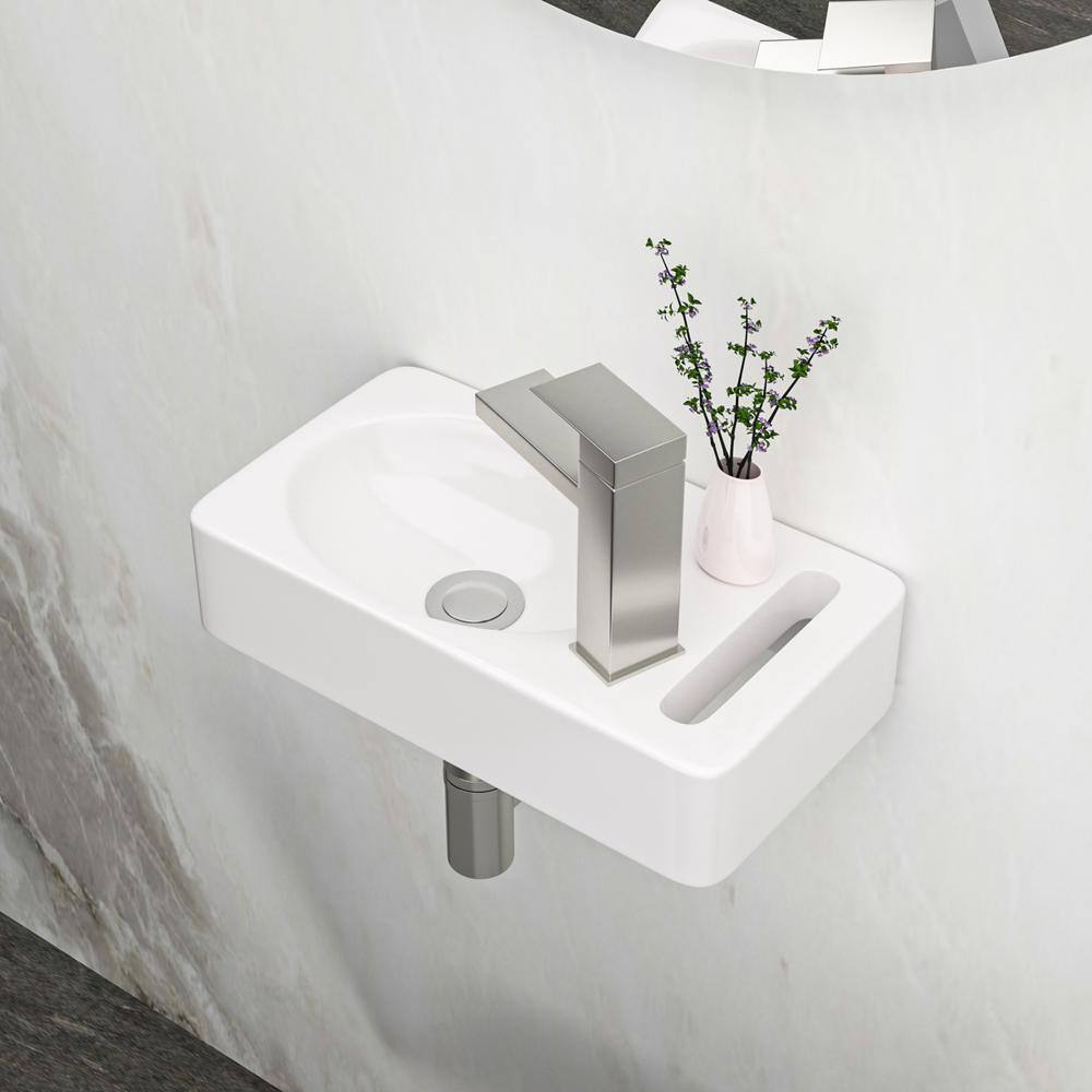 15.75'' White Ceramic Rectangle Wall Mount Bathroom Sink