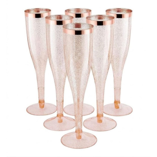 Rose Gold 6.5 oz. Champagne Flutes Rose Gold Family Disposable Plastic Tableware Cups 6 Pcs Per Case
