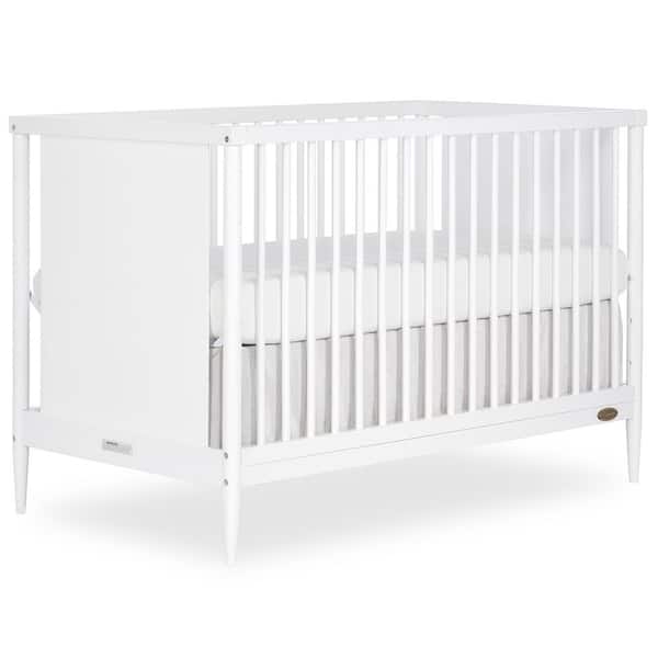 Clover 4-In-1 White Modern Island crib With Rounded Spindles I Convertible Crib I Mid- Century Meets Modern