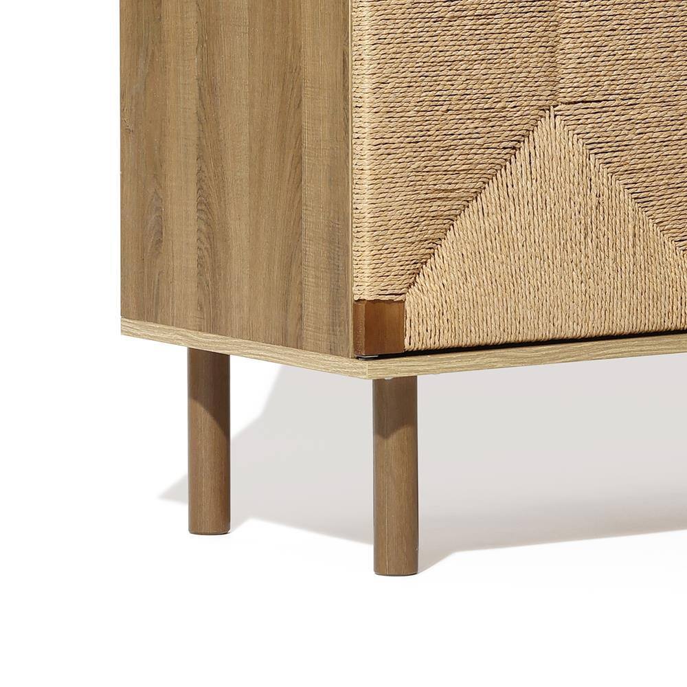 Brown Mid-Century Modern Jute 2-Door Cabinet with Adjustable Shelving