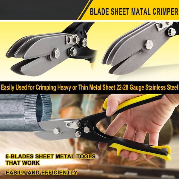 5-Blade Sheet Metal Crimper Hand Tool – 10.5" For 24-28 Gauge Stainless Steel, HVAC Ductwork, Downspouts & Stove Pipe