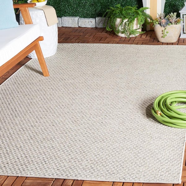 Sisal All-Weather Light Gray/Ivory 7 ft. x 7 ft. Solid Woven Indoor/Outdoor Square Area Rug
