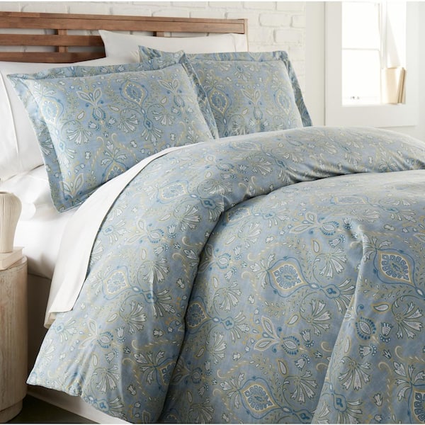SOUTHSHORE FINE LINENS Paisley Grace 3-Piece Blue King Microfiber Duvet Cover Set