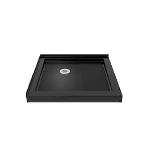 SlimLine 36 in. x 36 in. Double Threshold Shower Pan Base in Black Color with Corner Drain
