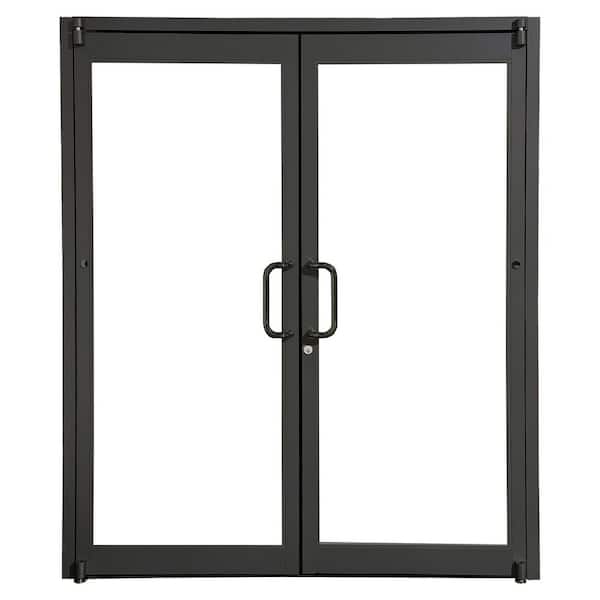 Teza SF55 Series 72 in. x 84 in. Right-Hand/Outswing Black Aluminum Prehung Commercial Door with No Fire Rating