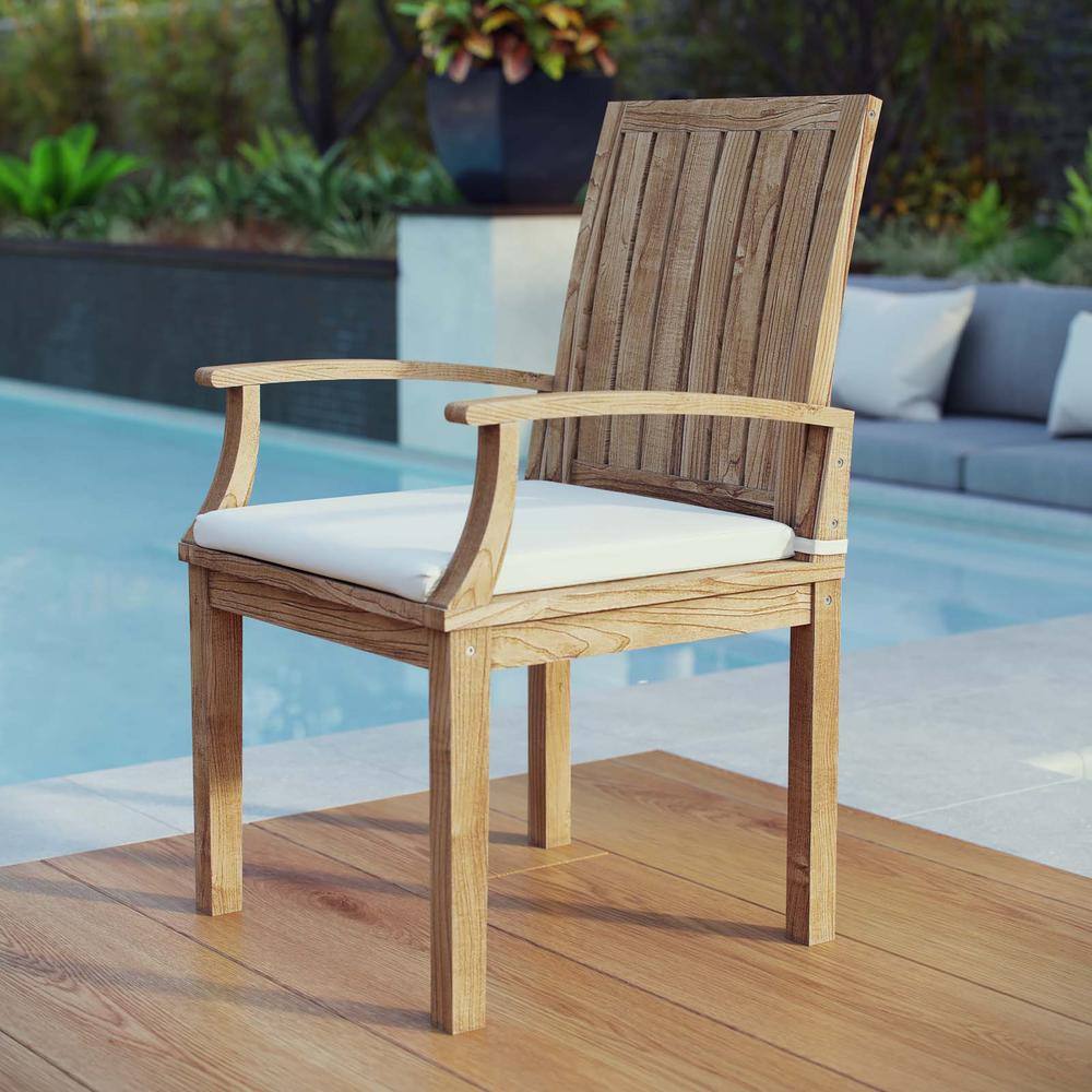 Natural Teak Outdoor Dining Chair with White Cushions