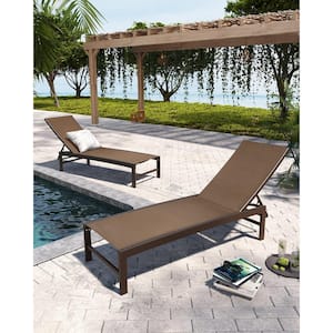 Full Flat 2-Piece Aluminum Adjustable Outdoor Chaise Lounge in Brown