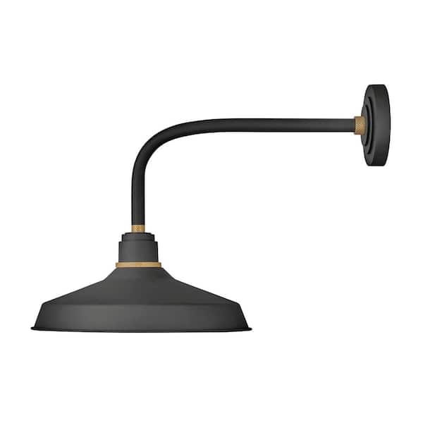 HINKLEY Foundry Medium 1-Light Textured Black Straight Arm Outdoor Barn Light Sconce