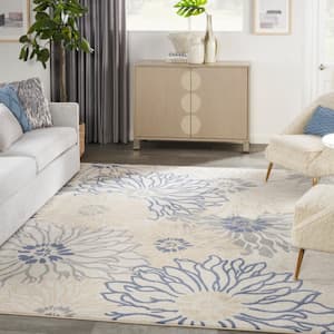 Passion Ivory Grey Blue 8 ft. x 10 ft. Floral Contemporary Area Rug