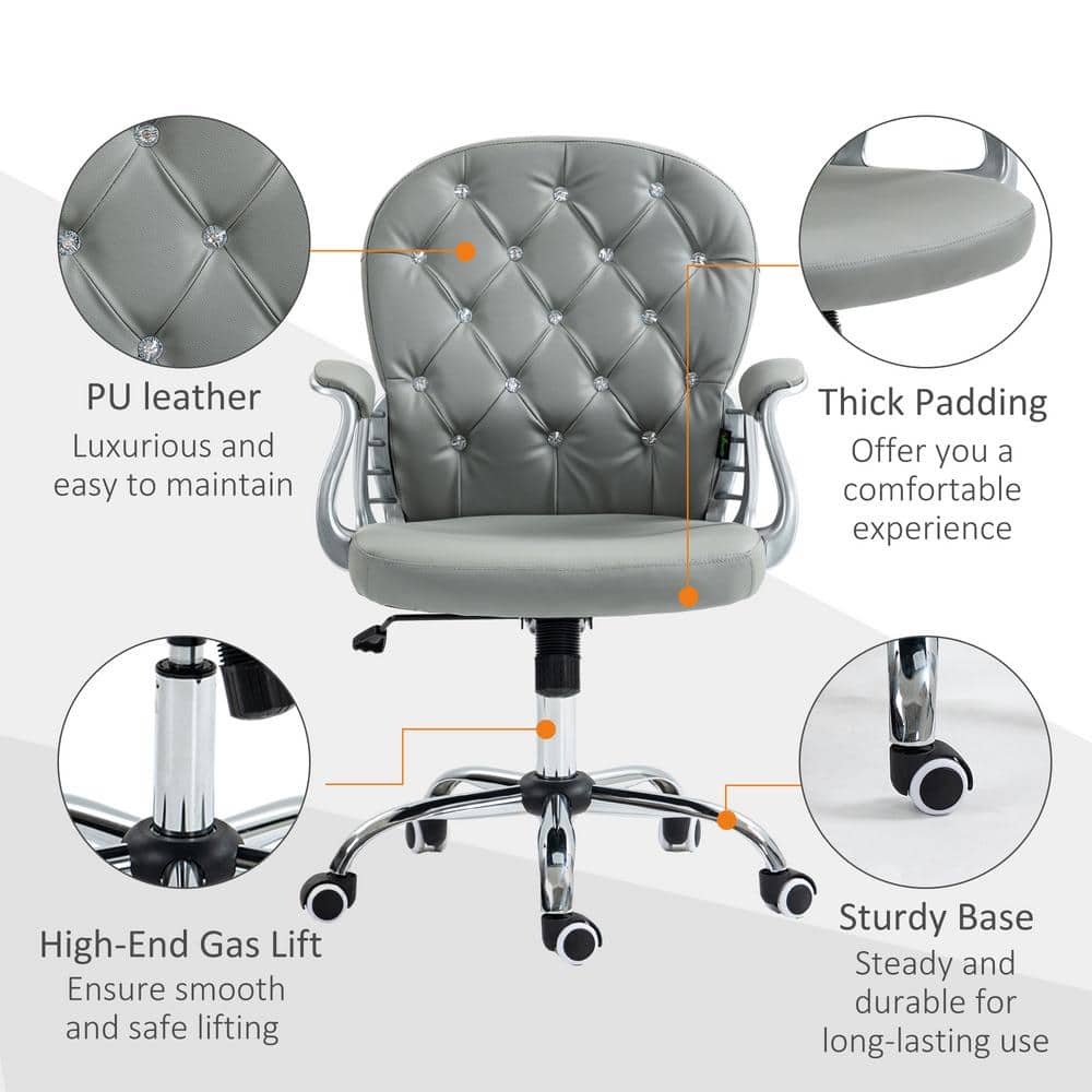 Gray Faux Leather Swivel Task Chair with Metal Arms