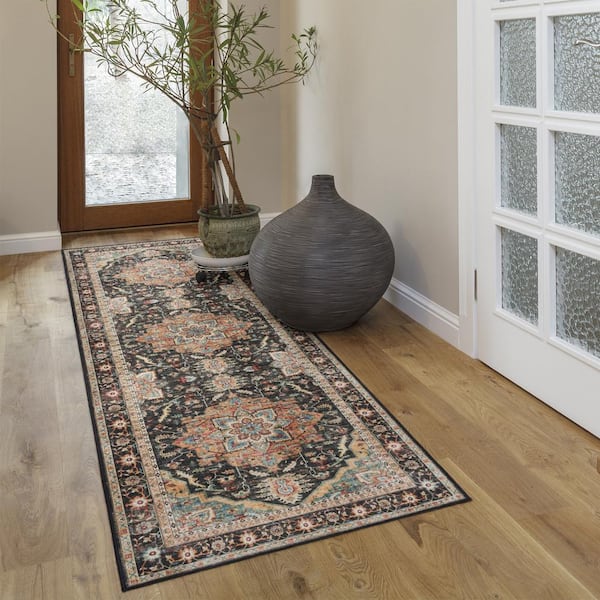 Gertmenian Tiefi Black Multi 2 ft. x 6 ft. Crystal Print Polyester Digital Printed Area Rug Runner