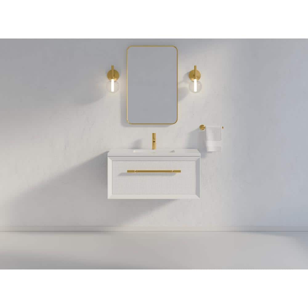 Enivo 37" White Solid Wood Floating Bathroom Vanity