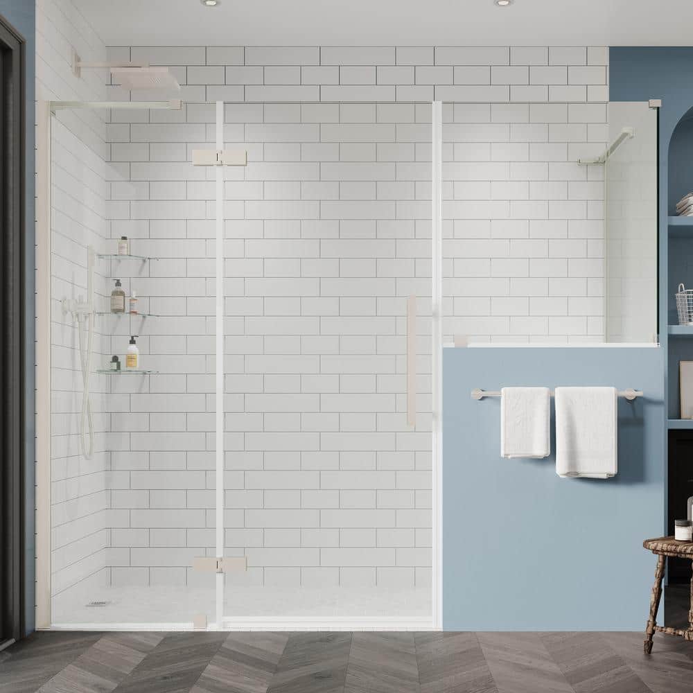 Tampa 74" Satin Nickel Frameless Corner Shower Enclosure with Glass Panels