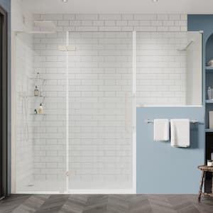 Tampa 74 7/8 in. W x 72 in. H Rectangular Pivot Frameless Corner Shower Enclosure in SN w/Buttress and Shelves