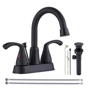 2-Handles 3-Holes Deck Mount Widespread Bathroom Faucet with Drain Assembly in Matte Black
