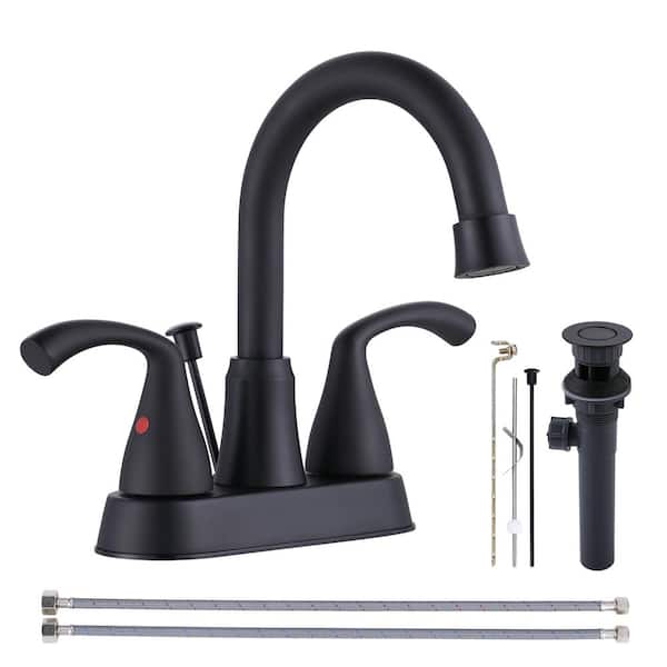 WOWOW 2-Handles 3-Holes Deck Mount Widespread Bathroom Faucet with Drain Assembly in Matte Black