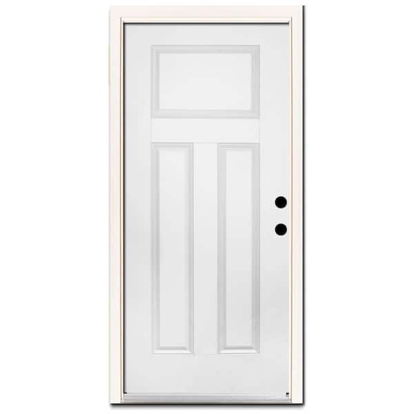 Steves & Sons Element 32 in. x 80 in. 3-Panel Craftsman Left Hand Inswing Primed Steel Prehung Front Door with Brickmold