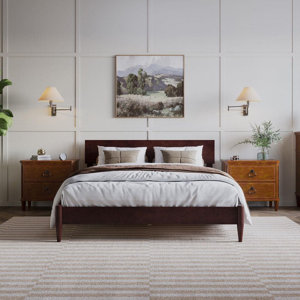 Aria Espresso Queen Solid Wood Low Profile Platform Bed with USB Ports