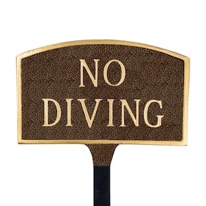 No Diving Standard Arch Statement Plaque with Lawn Stakes Hammered Bronze