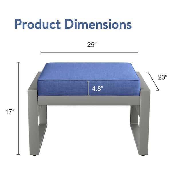 Square Tube Series Gray Wicker Outdoor Patio Ottoman with Blue Cushions (2-pack)