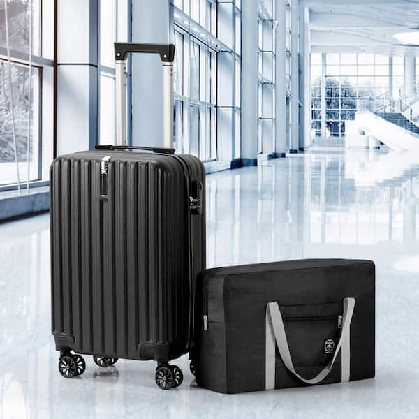 HIKOLAYAE 2 Piece PP Black Hardside Spinner Luggage Set with