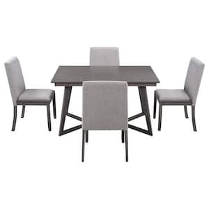Gray 5-Piece Dining Set Wood Rectangular Table with 4-Linen Fabric Side Chair