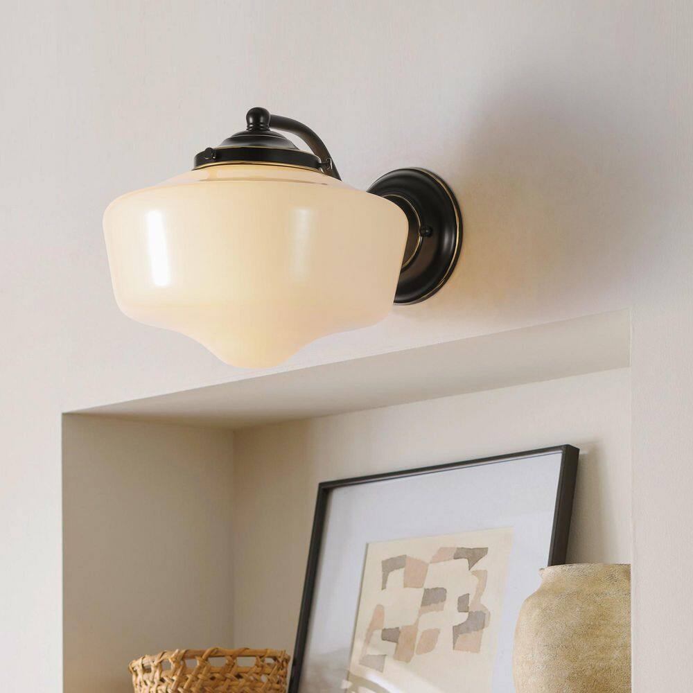 Adarna 9.8 in. 1-Light Matte Black Schoolhouse Wall Sconce with Frosted Glass Shade price history on PriceWatchPro