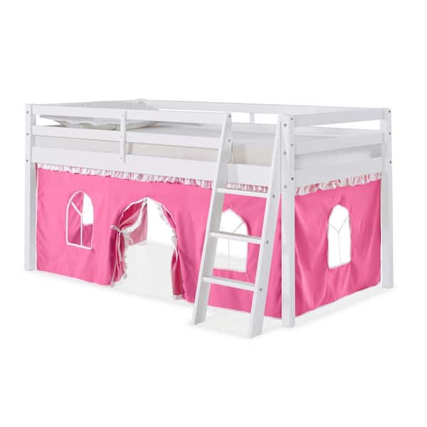Alaterre Furniture Roxy White with Pink and White Tent Twin Junior Loft