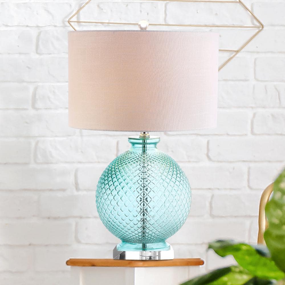 Aqua Glass and Crystal 26" Table Lamp with White Shade