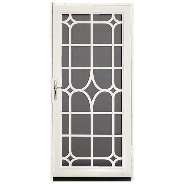 Unique Home Designs 36 in. x 80 in. Lexington Almond Surface Mount Steel Security Door with Insect Screen and Brass Hardware