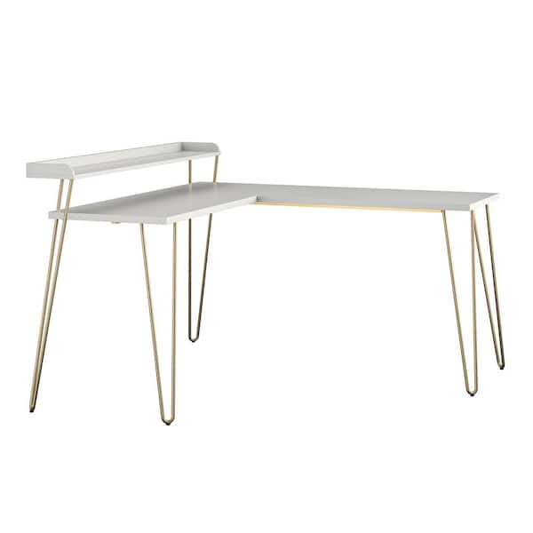 Ameriwood Home Shanewood White/Gold L Desk with Riser