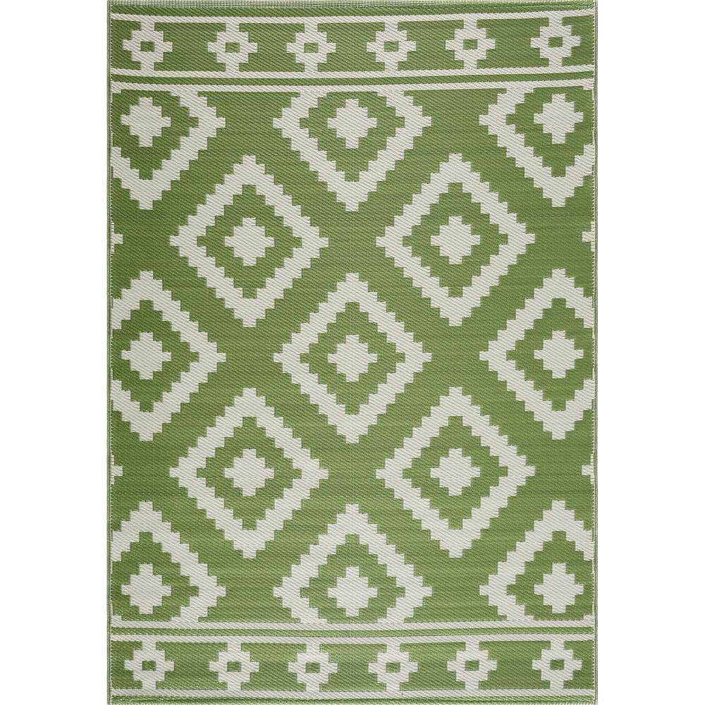 Milan Green and Creme 5 ft. x 7 ft. Reversible Indoor/Outdoor