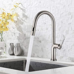 Single-Handle Deck Mounted Pull Down Sprayer Kitchen Faucet with Deck Plate in Brushed Nickel