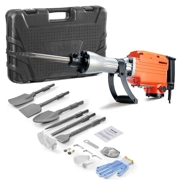 Demolition Jack Hammer, 29.7 in. x 6.5 in. Electric Jackhammer, Concrete Breaker 6 pcs Chisels Bit Chipping with Case