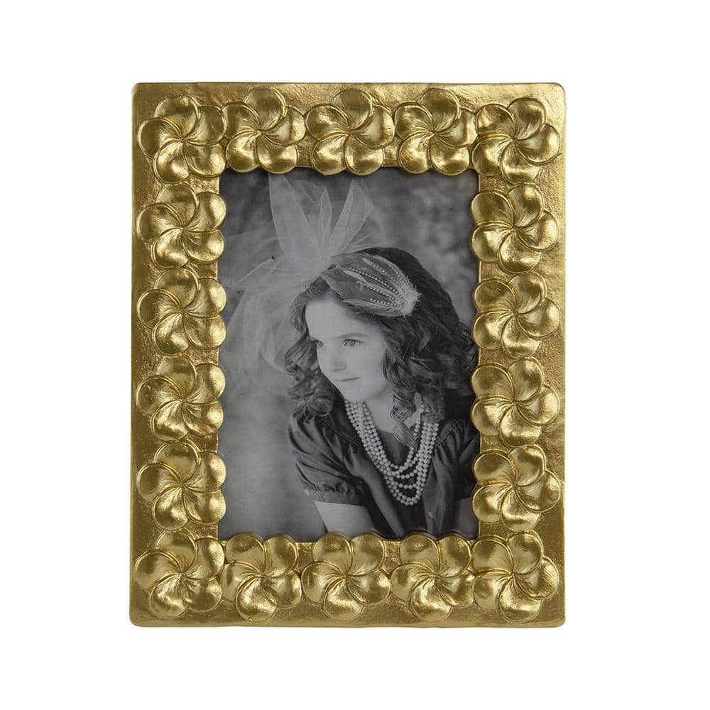 Retro Luxury 7.5 in. x 9.5 in. Gold Textured Picture Frame with Flower Desi