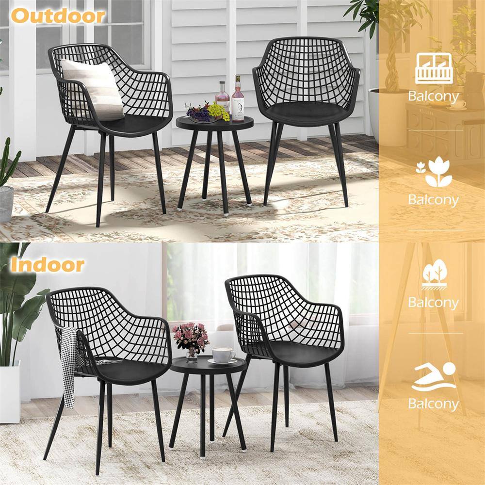 Collage showing the bistro set in outdoor and indoor settings.