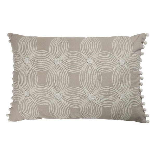 Beige, Ivory Floral Polyfill 16.00 in. x 24.00 in. Throw Pillow