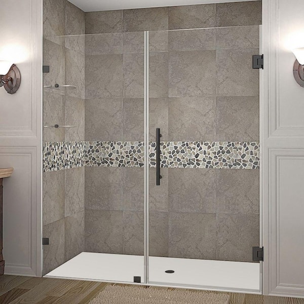 Aston Nautis GS 70.25 - 71.25 in. x 72 in. Frameless Hinged Shower Door with Glass Shelves in Matte Black