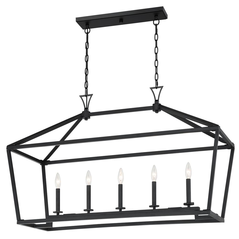 Matte Black 5-Light Linear Candle Chandelier