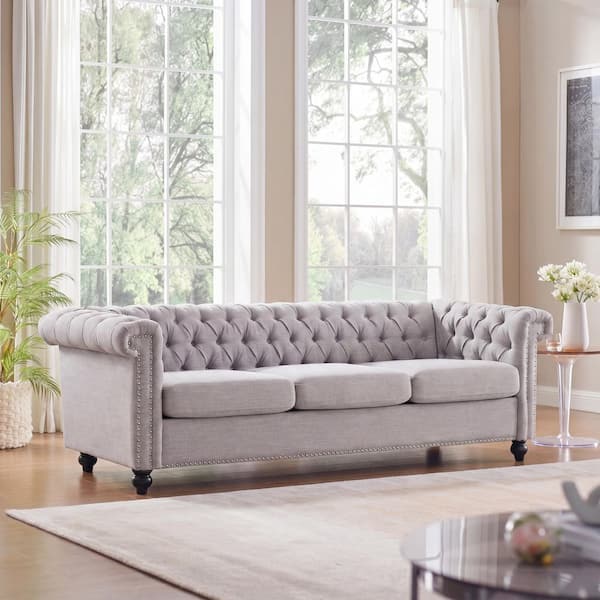 Parkhurst 83 in. Square Arm 3-Seater Sofa in Pebble Grey