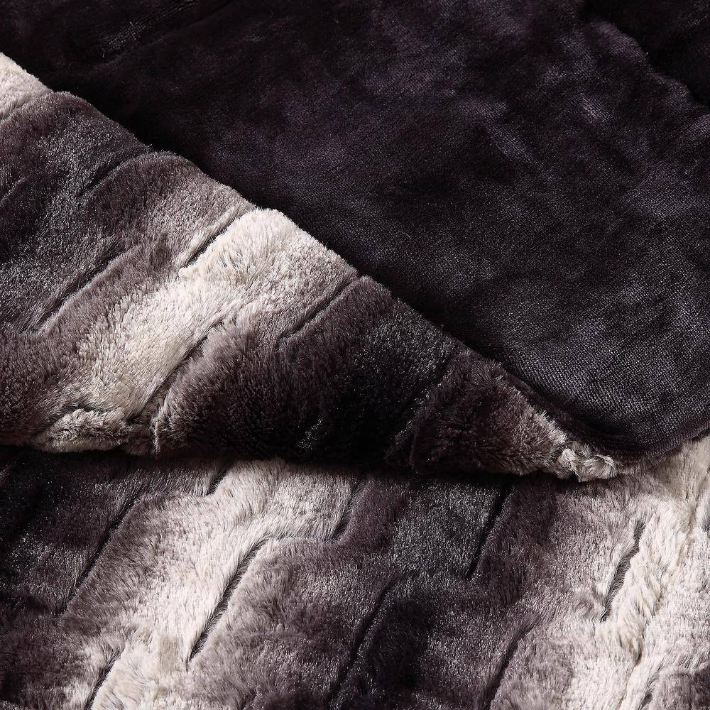 Christian Siriano Black Ombre Faux Fur Reversible Throw Blanket