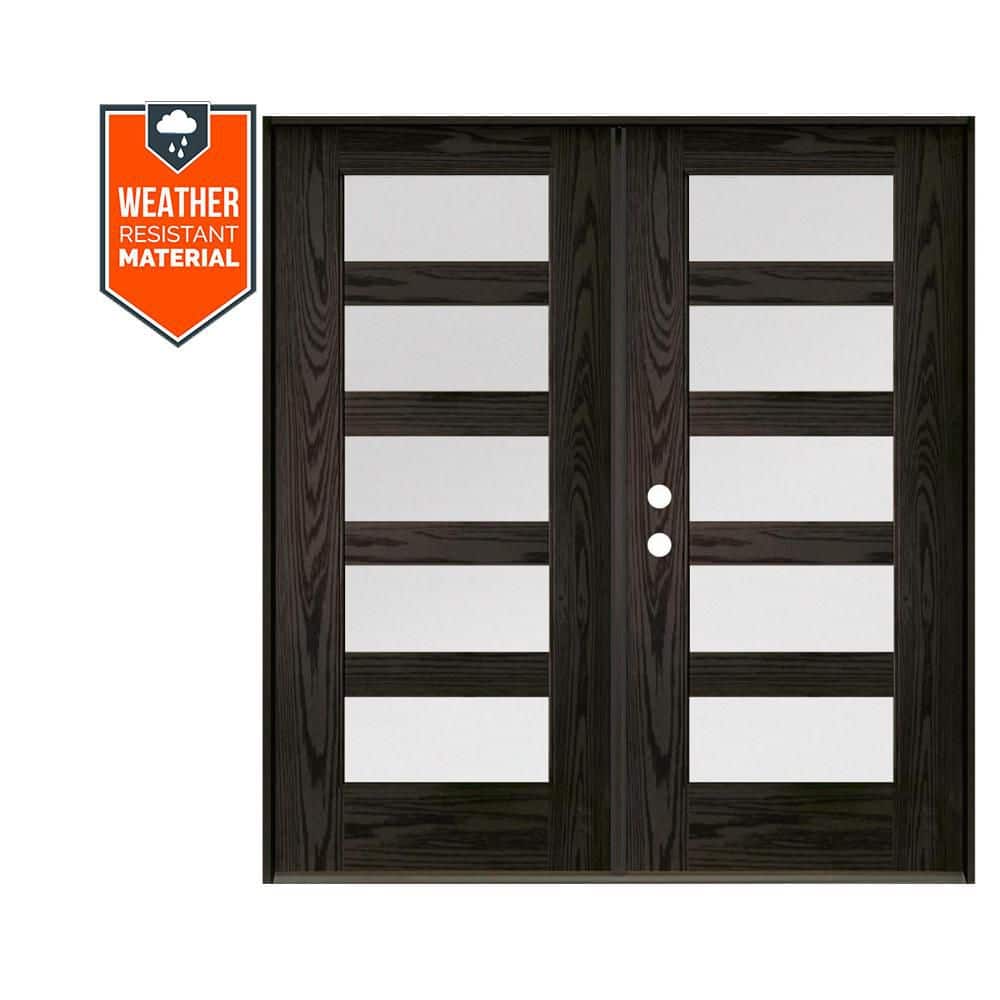 Modern 72 in. x 79 in. 5-Lite Right-Active/Inswing Satin Glass Baby Grand Stain Double Fiberglass Prehung Front Door price history on PriceWatchPro