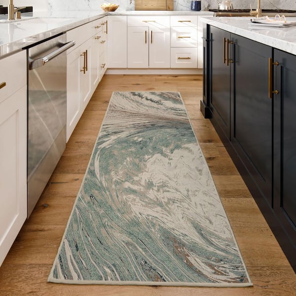 Machine Washable Rug with Standard Pad-Malaspina Natural Sage 2 ft. x 7 ft. Area Rug