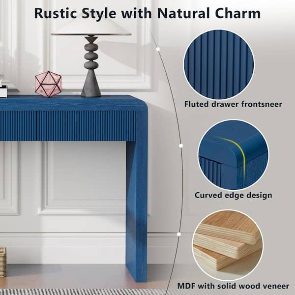 Harper & Bright Designs 55.1 in. Navy Rectangle Rustic Solid Wood