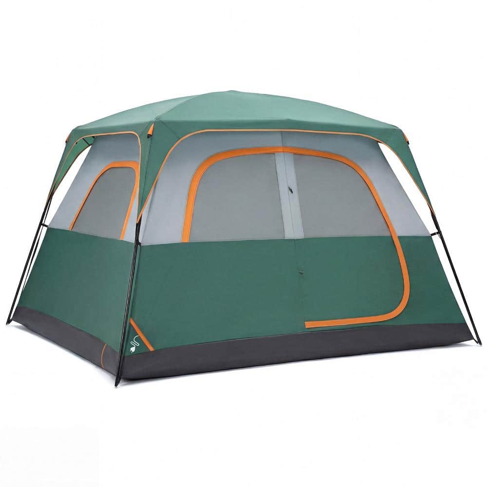 Outdoor 9 ft. x 10 ft. Green 6-Person Pop-up Camping Tent Lightweight with Rainfly, Waterproof & Windproof