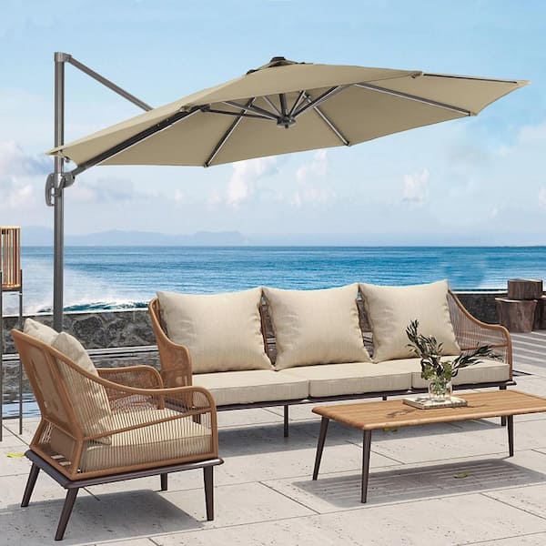 11 ft. Round Cantilever Umbrella For Your Outdoor Space - 240 g Solution-Dyed Fabric, Aluminum Frame in Sand