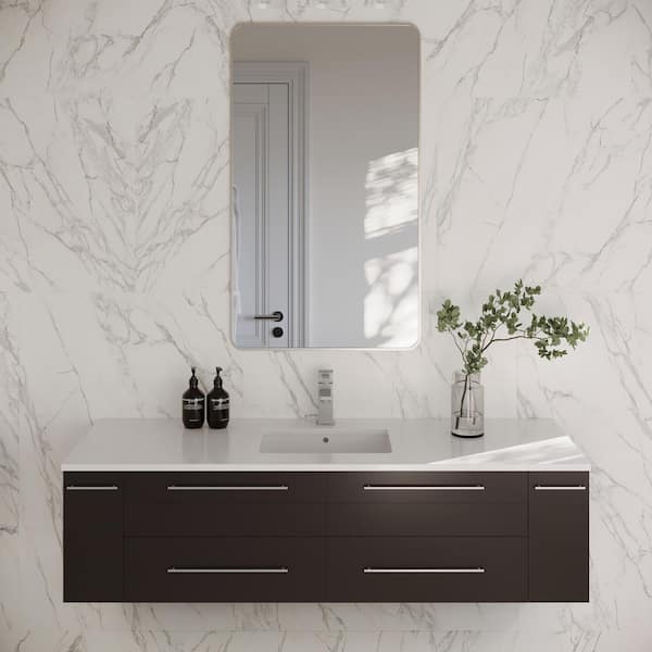 Fresca Lucera 60 in. Single Sink Wall Mount Floating Espresso Bath Vanity with White Quartz Top and Undermount Ceramic Sink