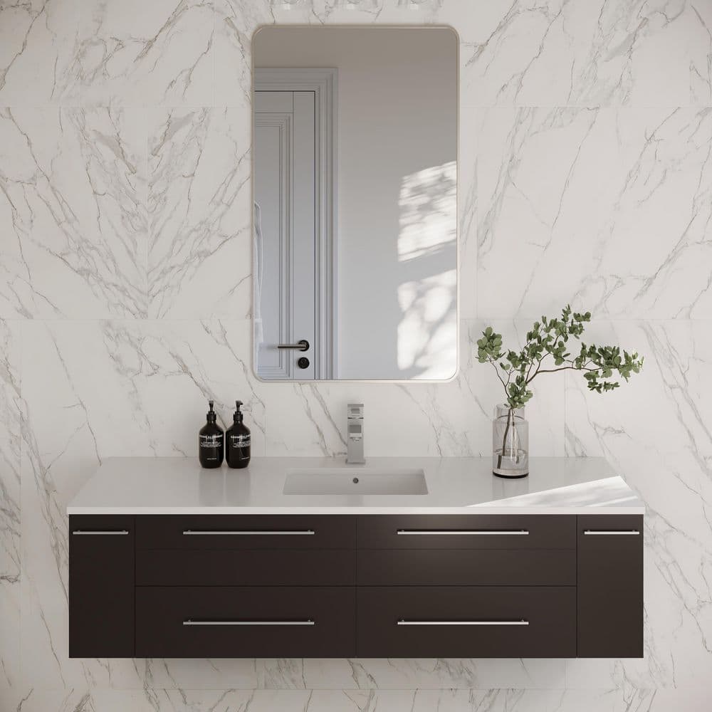Espresso 60'' Wall-Mount Vanity with Quartz Top and Ceramic Sink