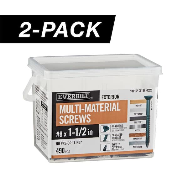 2-Pack #8 x 1-1/2 in. Black 6-Lobe Star Drive Exterior Flat Head Multi-Material Screw (6 lbs. / 980-Piece)