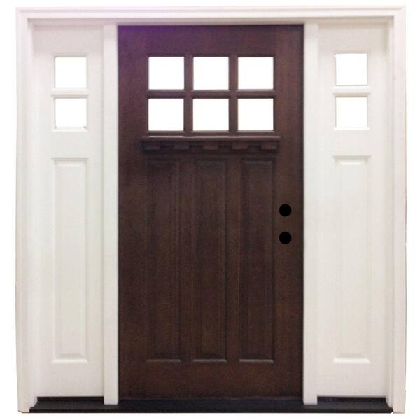Steves & Sons 64 in. x 80 in. Craftsman 6 Lite Stained Mahogany Wood Prehung Front Door Sidelites